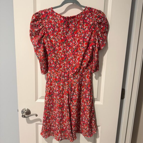 SALONI Collette Silk Floral Mini Puff Sleeve Dress Size 4 - Picture 5 of 7